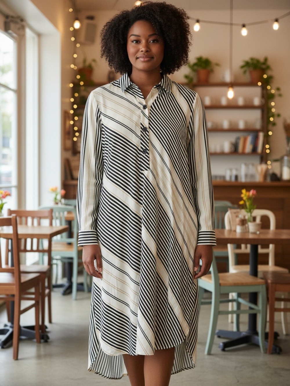 Ann Taylor Petite Striped Shirt Dress Hi-Low Rayon SP